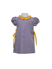Southern Saturday Gingham Side Tie Dress {Purple/Gold}