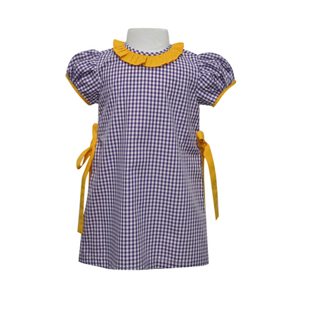 Remember Nguyen Gingham Side Tie Dress {Purple/Gold}