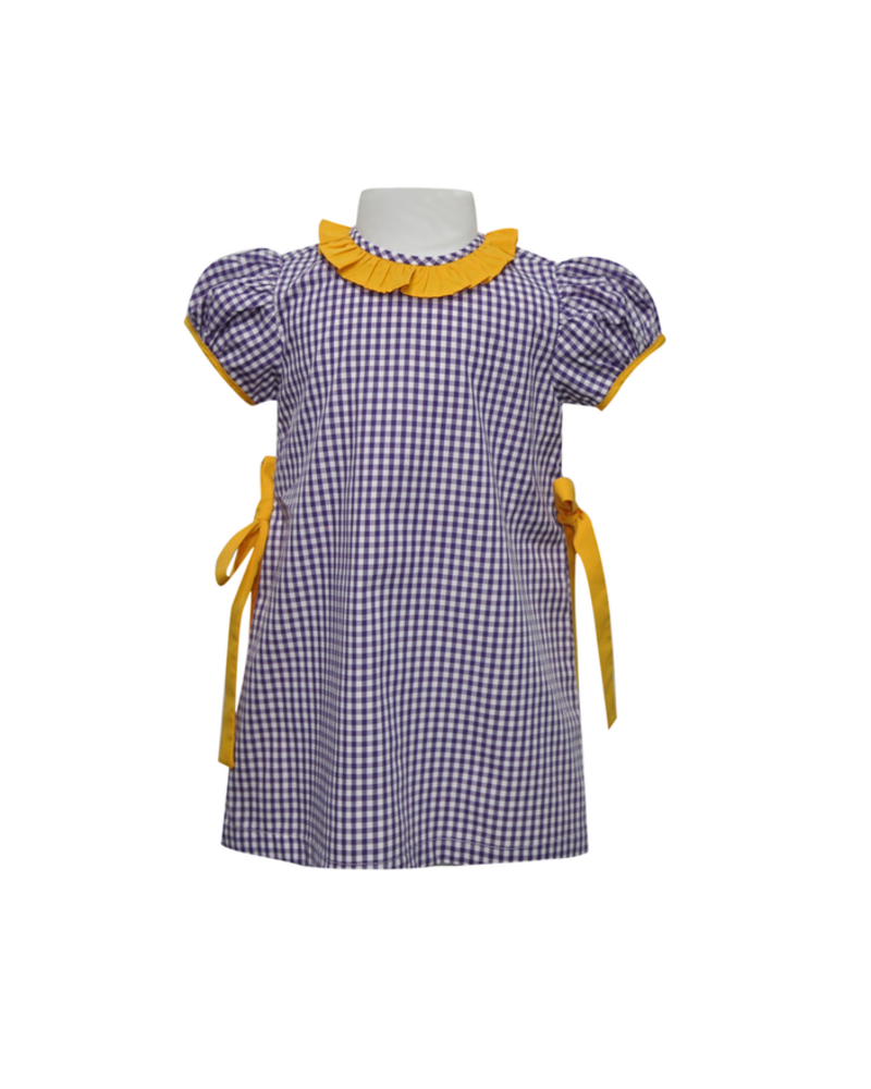 Southern Saturday Gingham Side Tie Dress {Purple/Gold}