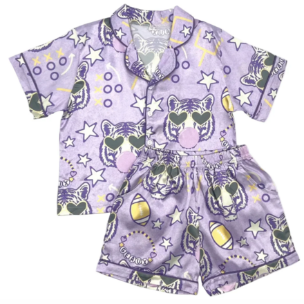 Blended Spirits LSU Tigers Silky Pajamas Shorts Set {Lavender}