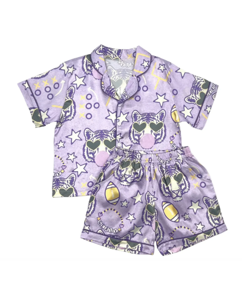 Blended Spirits LSU Tigers Silky Pajamas Shorts Set {Lavender}