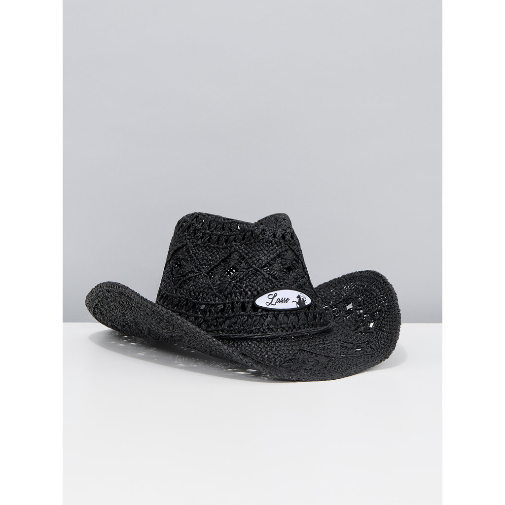 LASSO Chapeau de cowboy en paille noir avec écusson LASSO