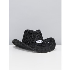 LASSO Chapeau de cowboy en paille noir avec écusson LASSO