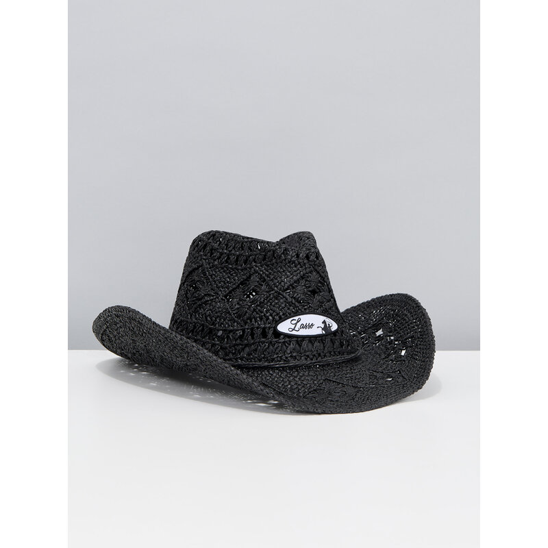 LASSO Black Straw Cowboy Hat with LASSO Patch