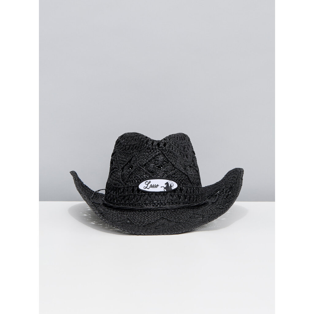 LASSO Chapeau de cowboy en paille noir avec écusson LASSO