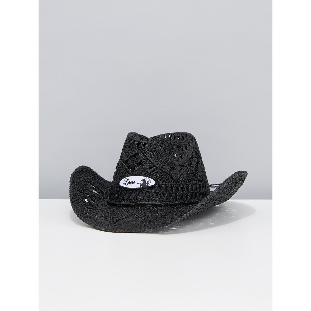LASSO Chapeau de cowboy en paille noir avec écusson LASSO