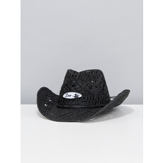 LASSO Chapeau de cowboy en paille noir avec écusson LASSO