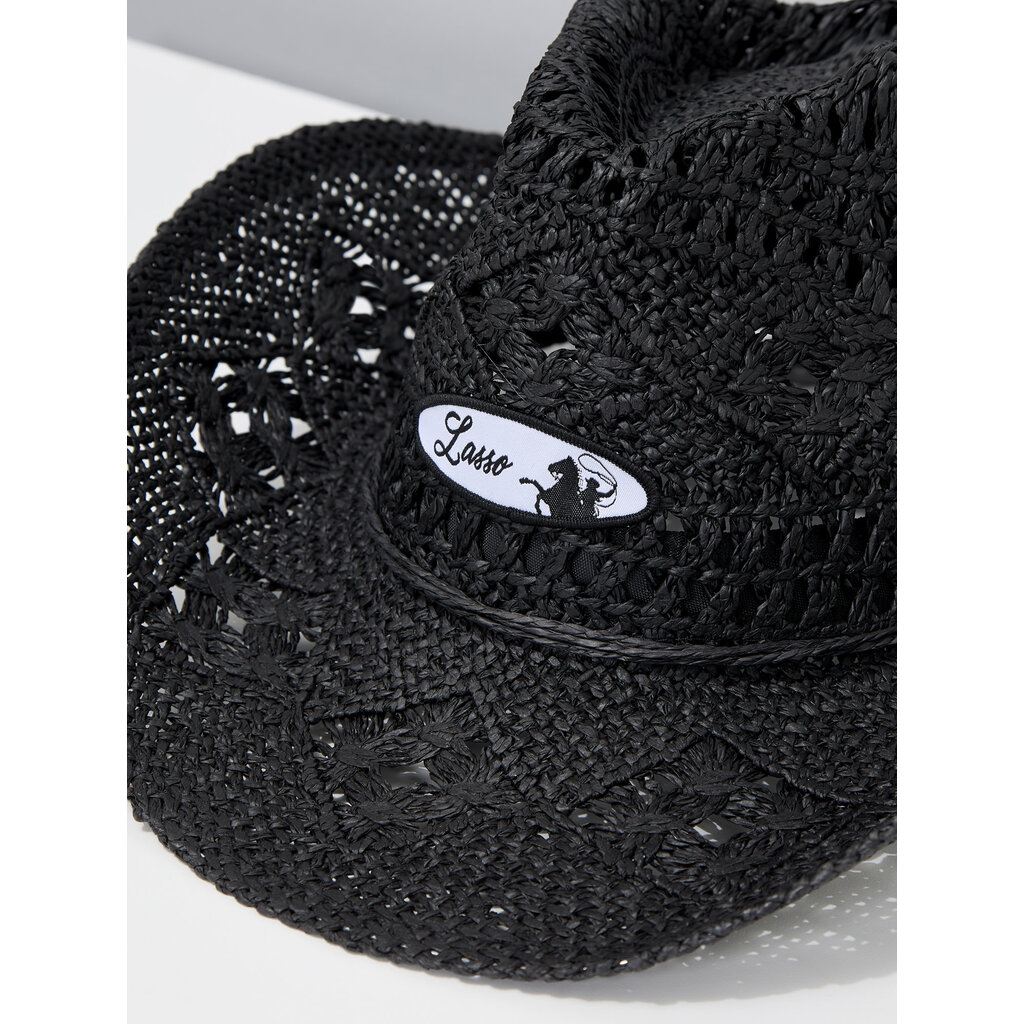 LASSO Black Straw Cowboy Hat with LASSO Patch