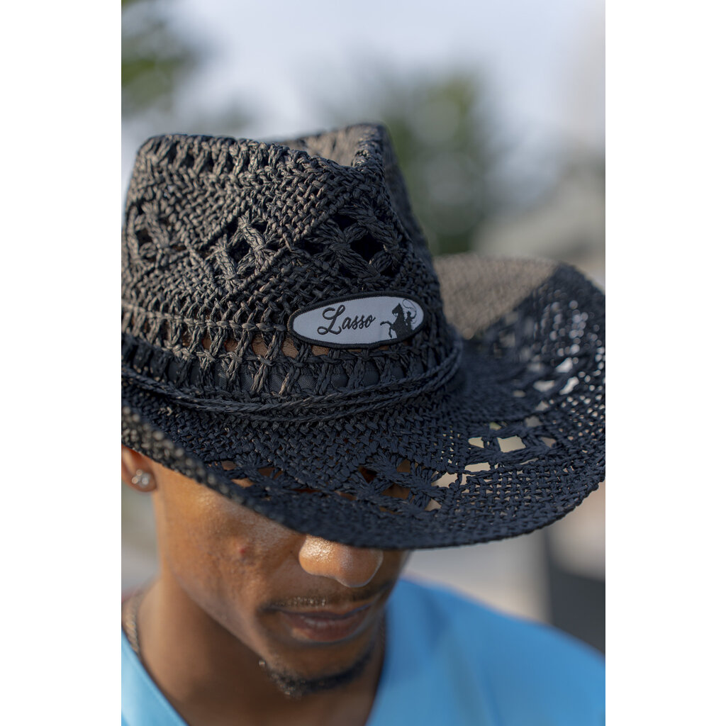 LASSO Black Straw Cowboy Hat with LASSO Patch