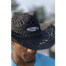 LASSO Chapeau de cowboy en paille noir avec écusson LASSO