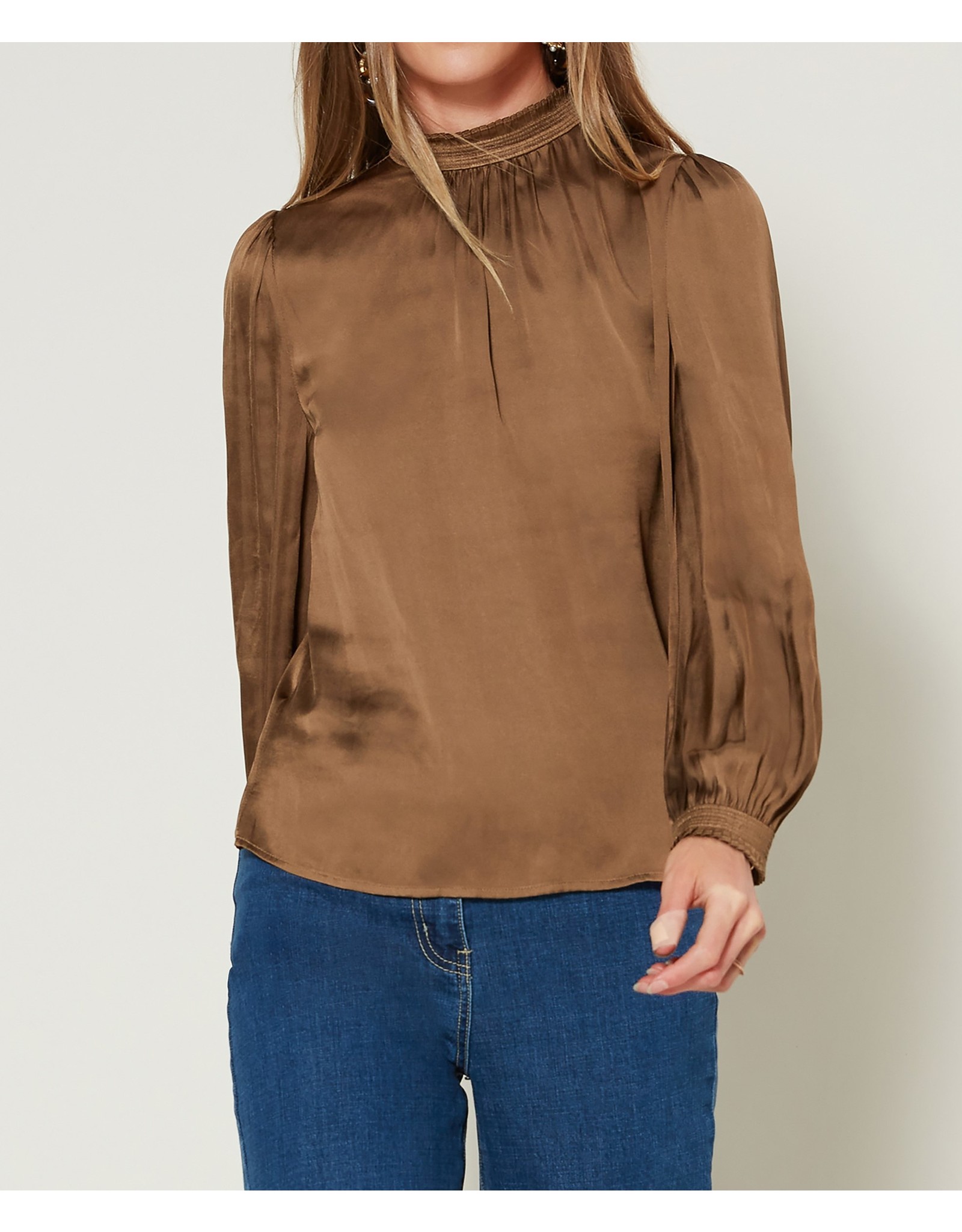 satin mock neck blouse