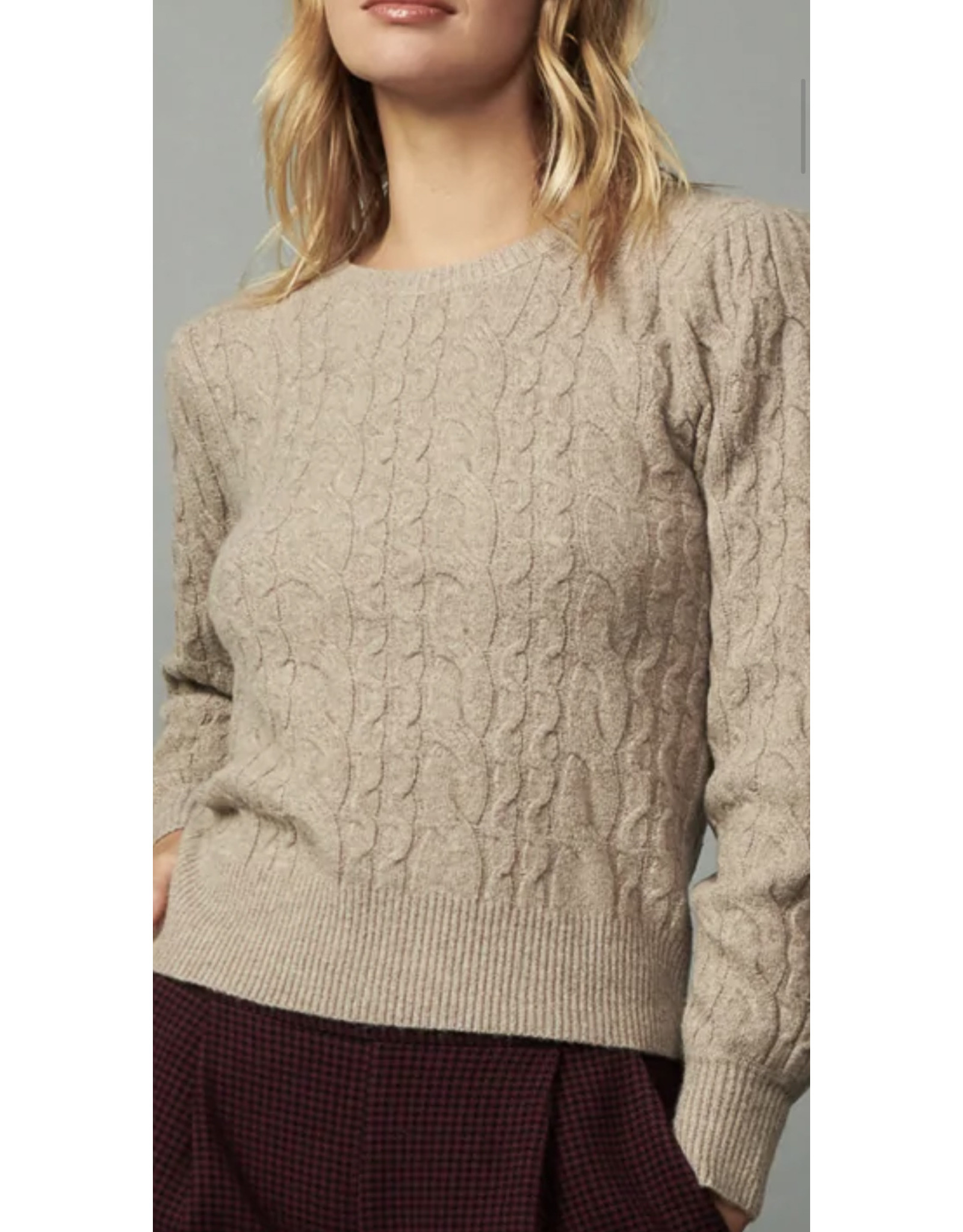 PUFF SLV CABLE KNIT SWEATER