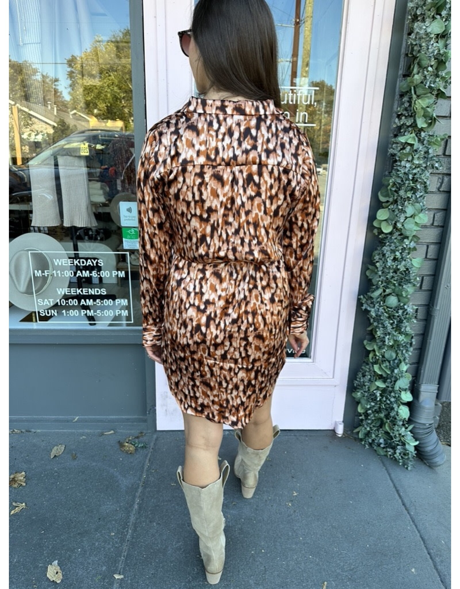 ANIMAL PRINT LSLV SHIRT DRESS