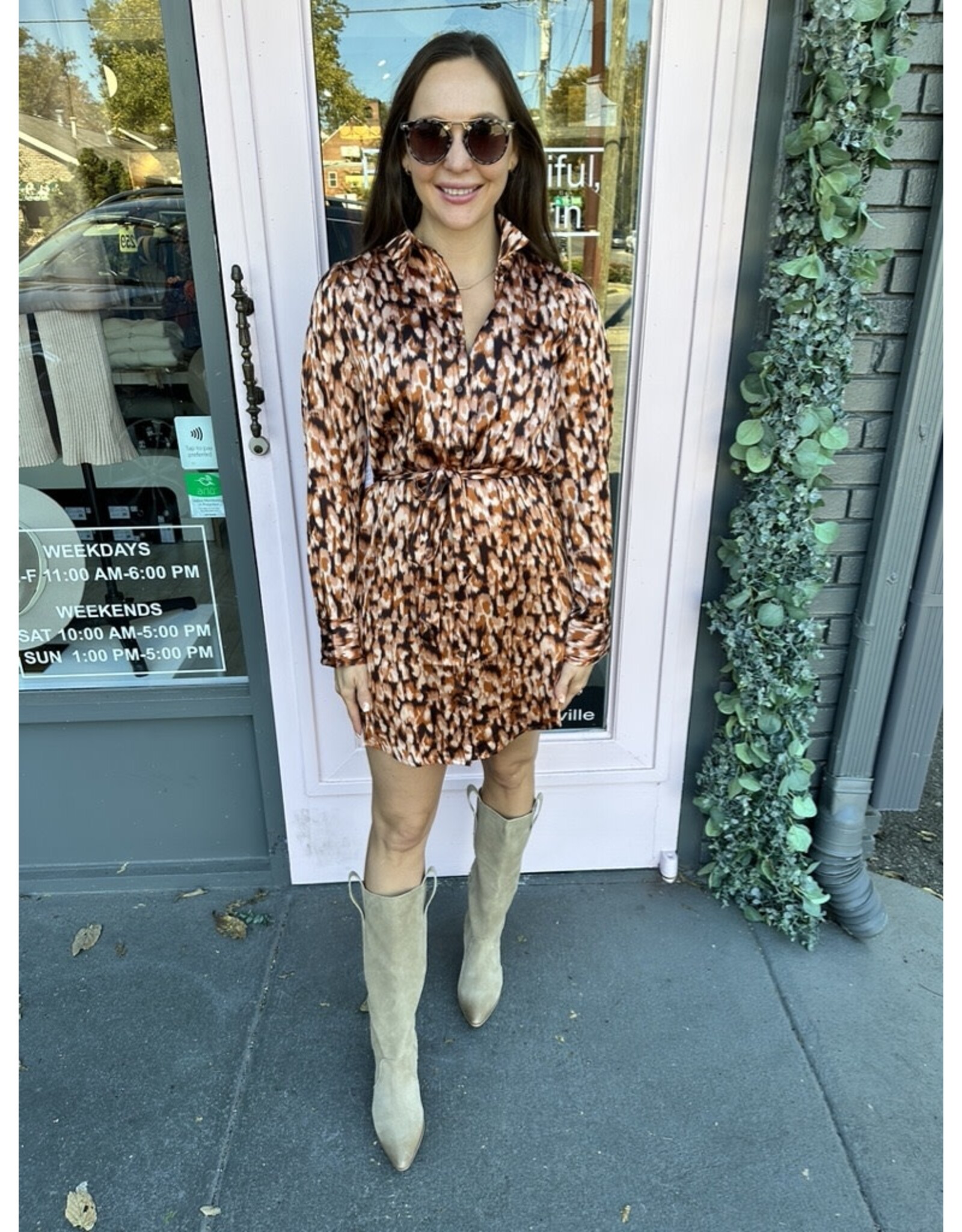 ANIMAL PRINT LSLV SHIRT DRESS