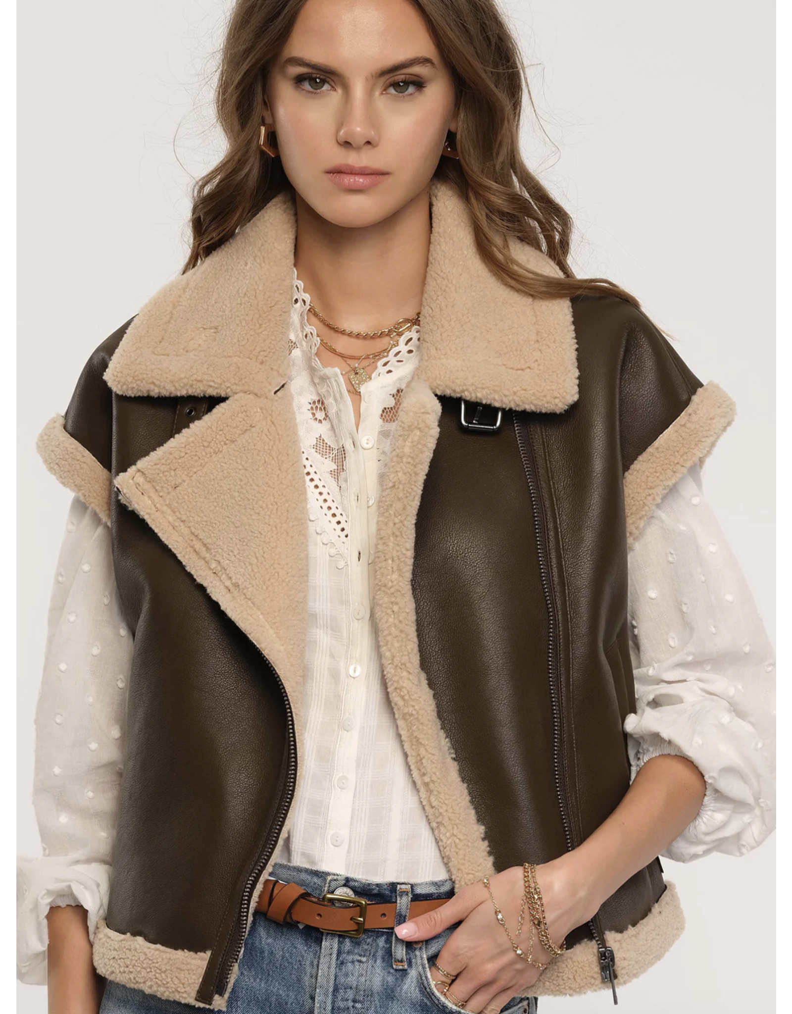 LEATHER SHERPA LINED VEST