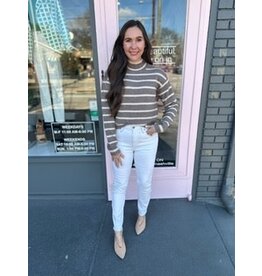 PEARL JEWELED SHOULDER STRIPED SWEATER