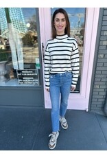 PEARL JEWELED SHOULDER STRIPED SWEATER