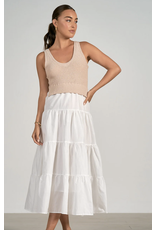 WHITE TIERED MIDI WITH TAUPE KNIT TOP