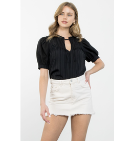 BLACK TASSLE TIE EYELET TOP