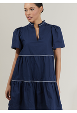 NAVY WITH WHITE PIPING SHIFT MINI DRESS