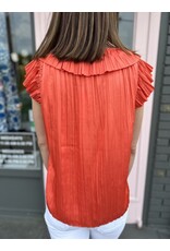 PLEATED TRIM SSLV BUTTON FRONT PLEATED BLOUSE
