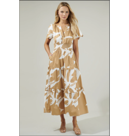 ABSTRACT TIERED MIDI DRESS