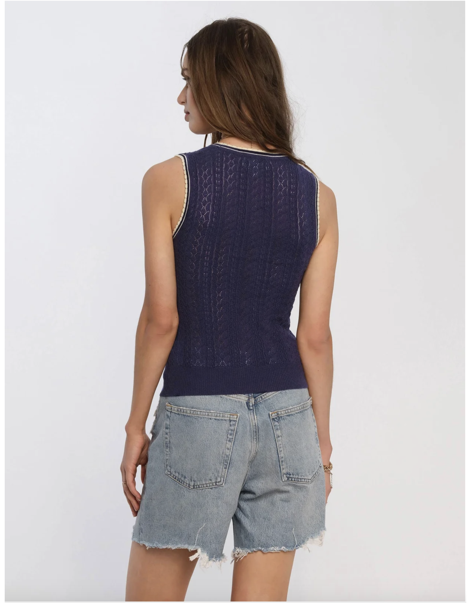 KNIT GOLD BUTTON VNECK VEST