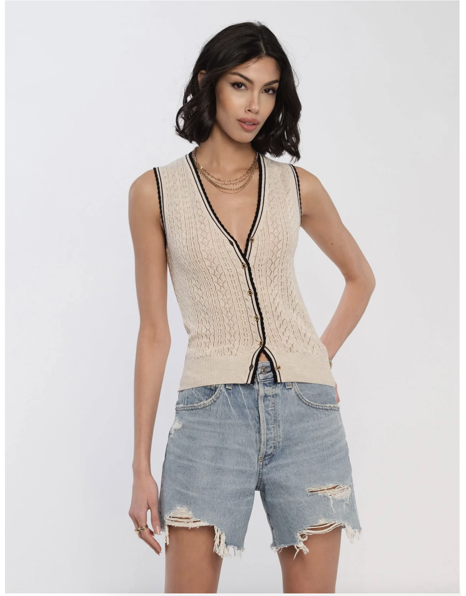 KNIT GOLD BUTTON VNECK VEST