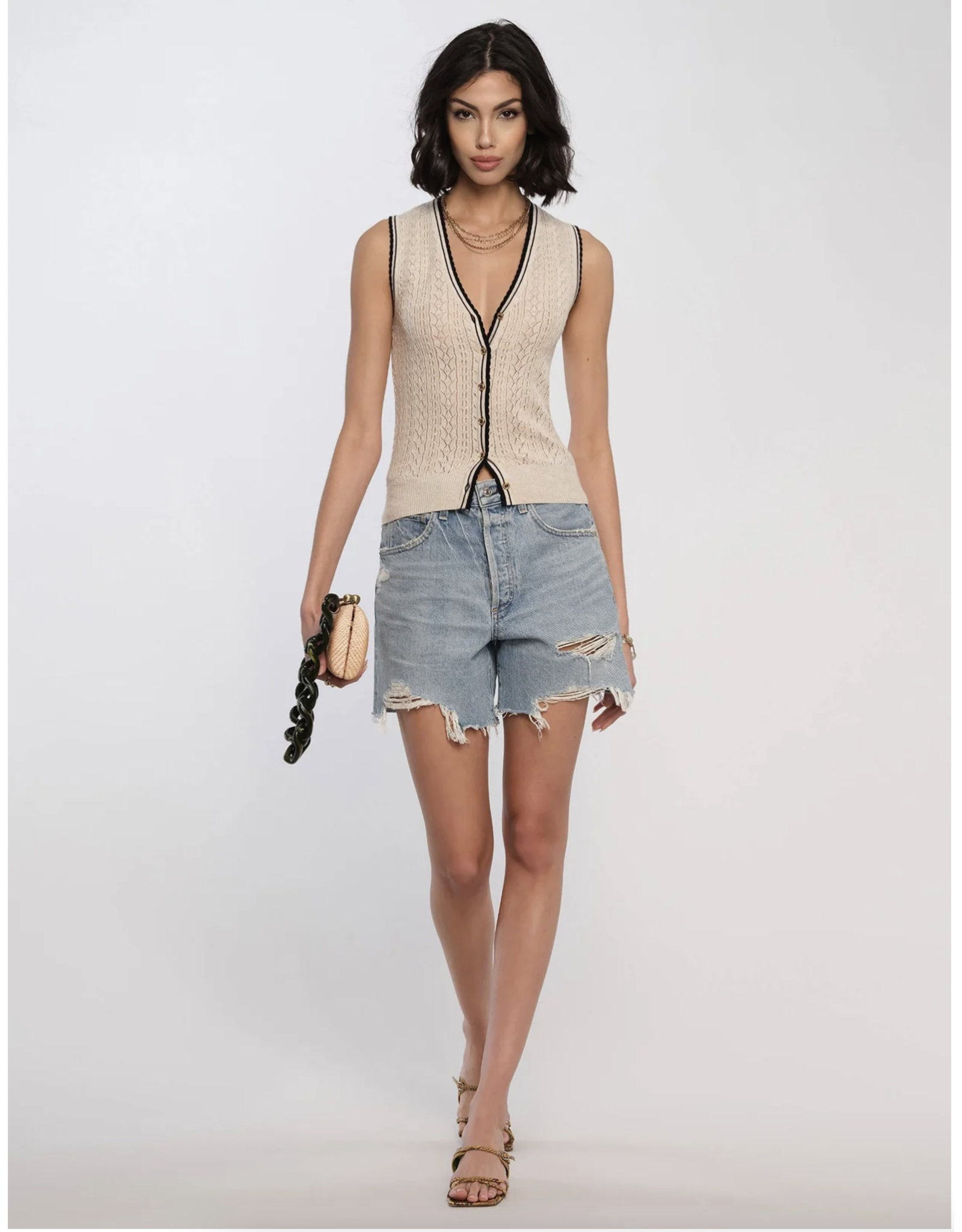 KNIT GOLD BUTTON VNECK VEST