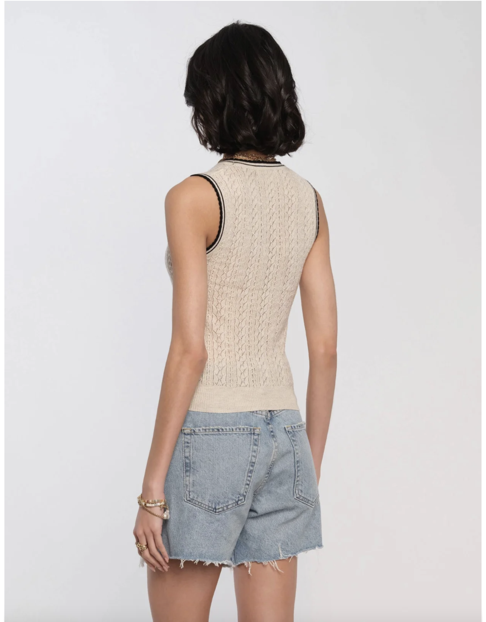 KNIT GOLD BUTTON VNECK VEST
