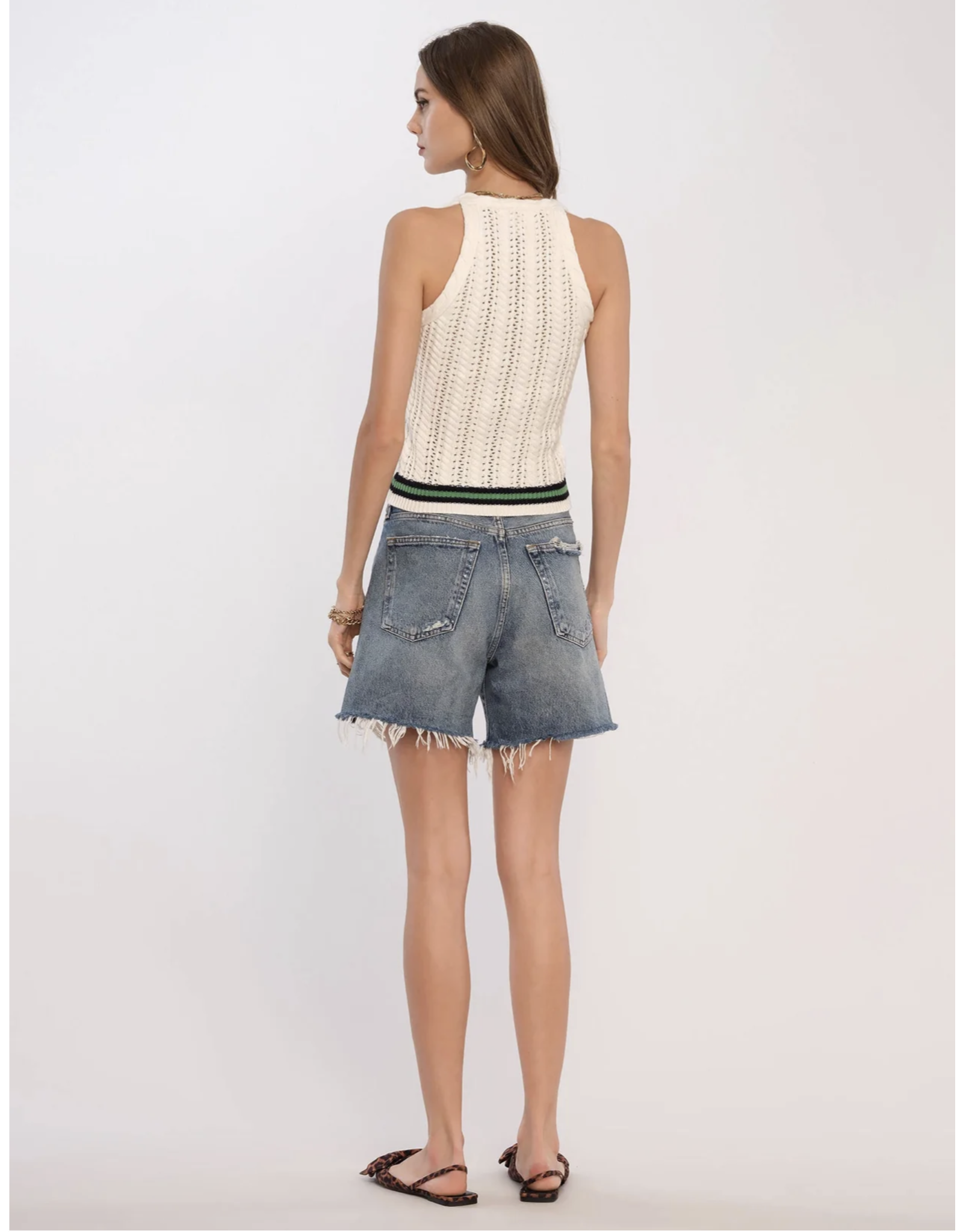 CABLE KNIT VEST WITH STRIPED DETAIL - Elle Gray
