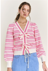 IN THE BEGINNING STRIPED CARDIGAN W/ BOW DETAIL