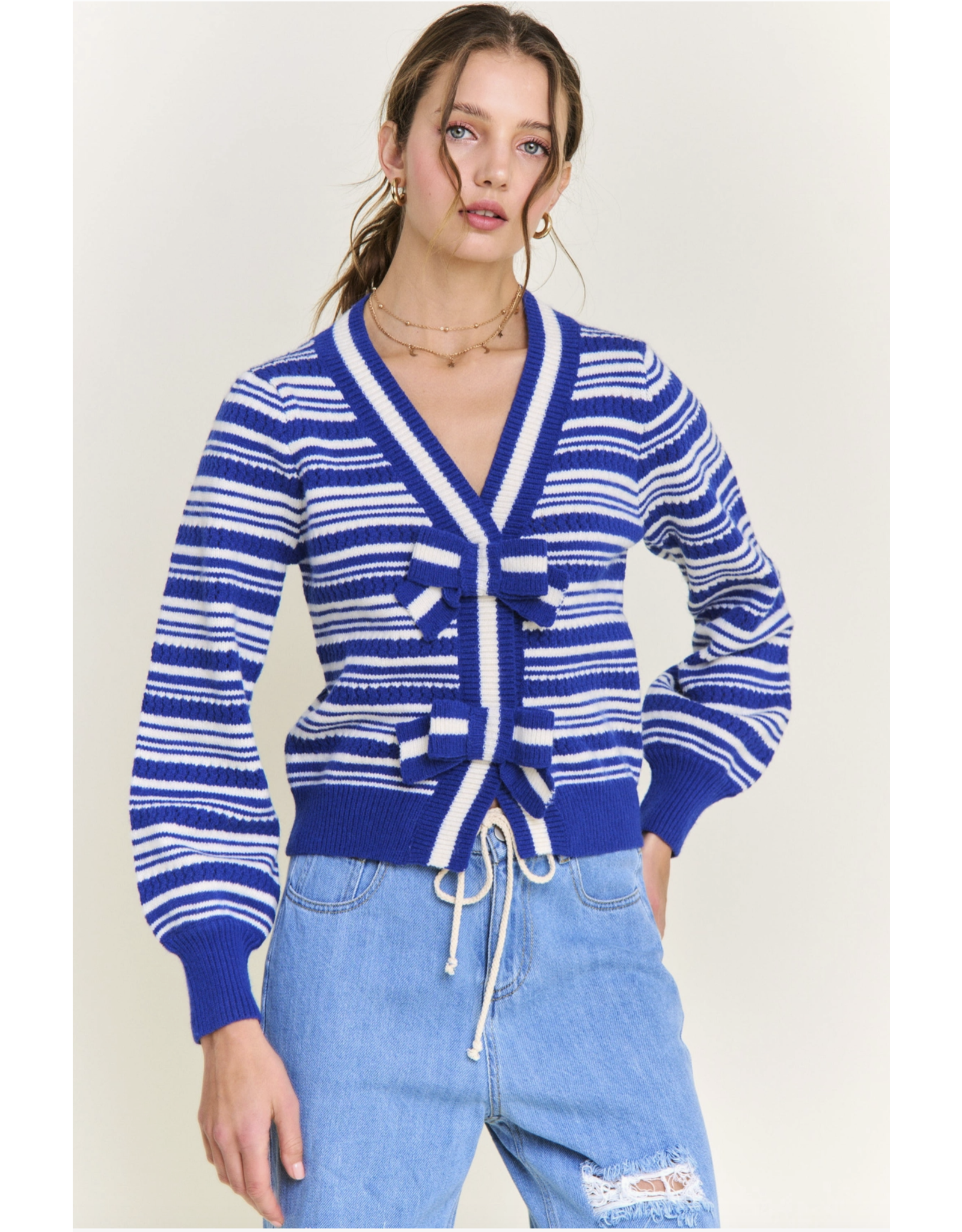 IN THE BEGINNING STRIPED CARDIGAN W/ BOW DETAIL