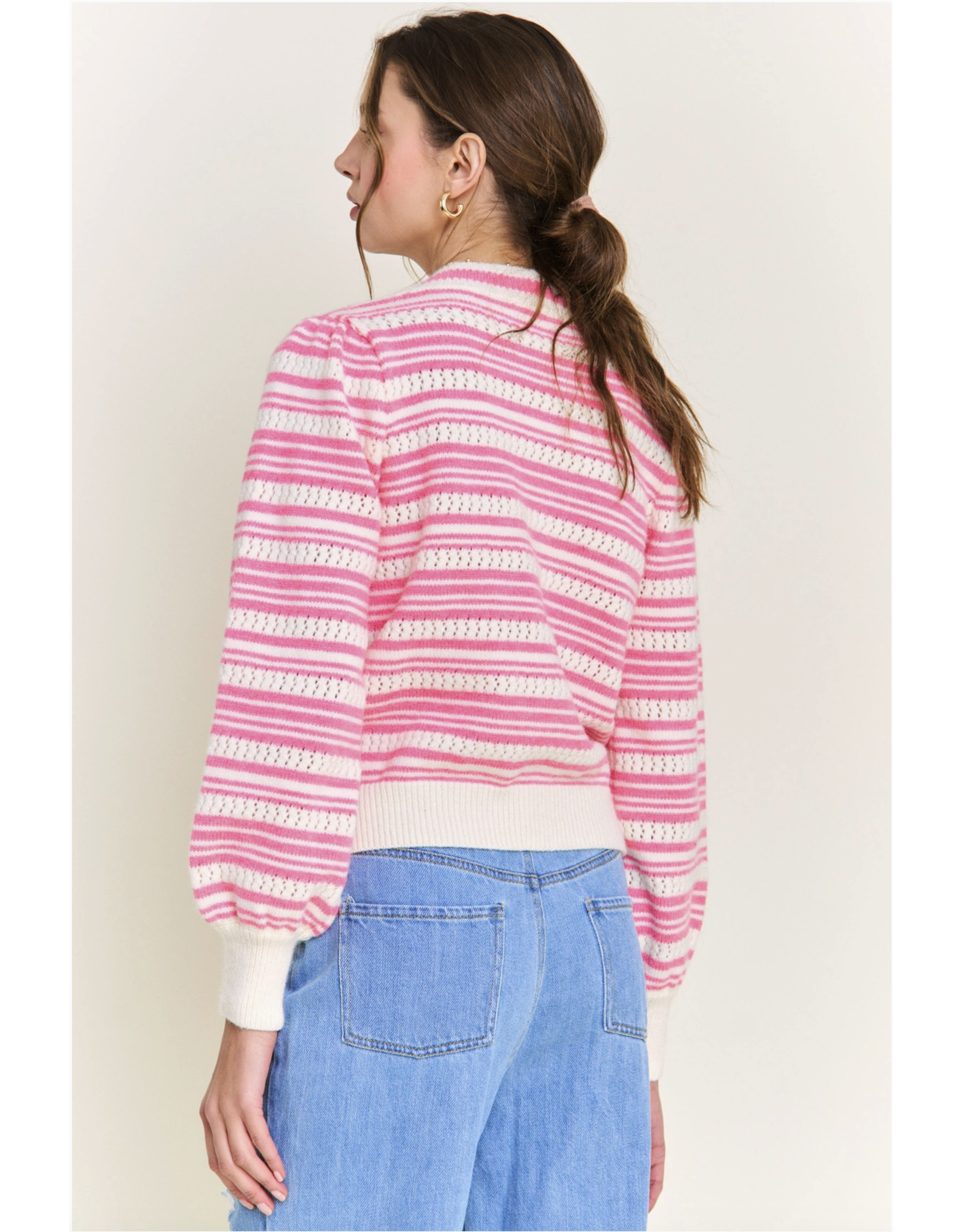 IN THE BEGINNING STRIPED CARDIGAN W/ BOW DETAIL