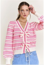 IN THE BEGINNING STRIPED CARDIGAN W/ BOW DETAIL