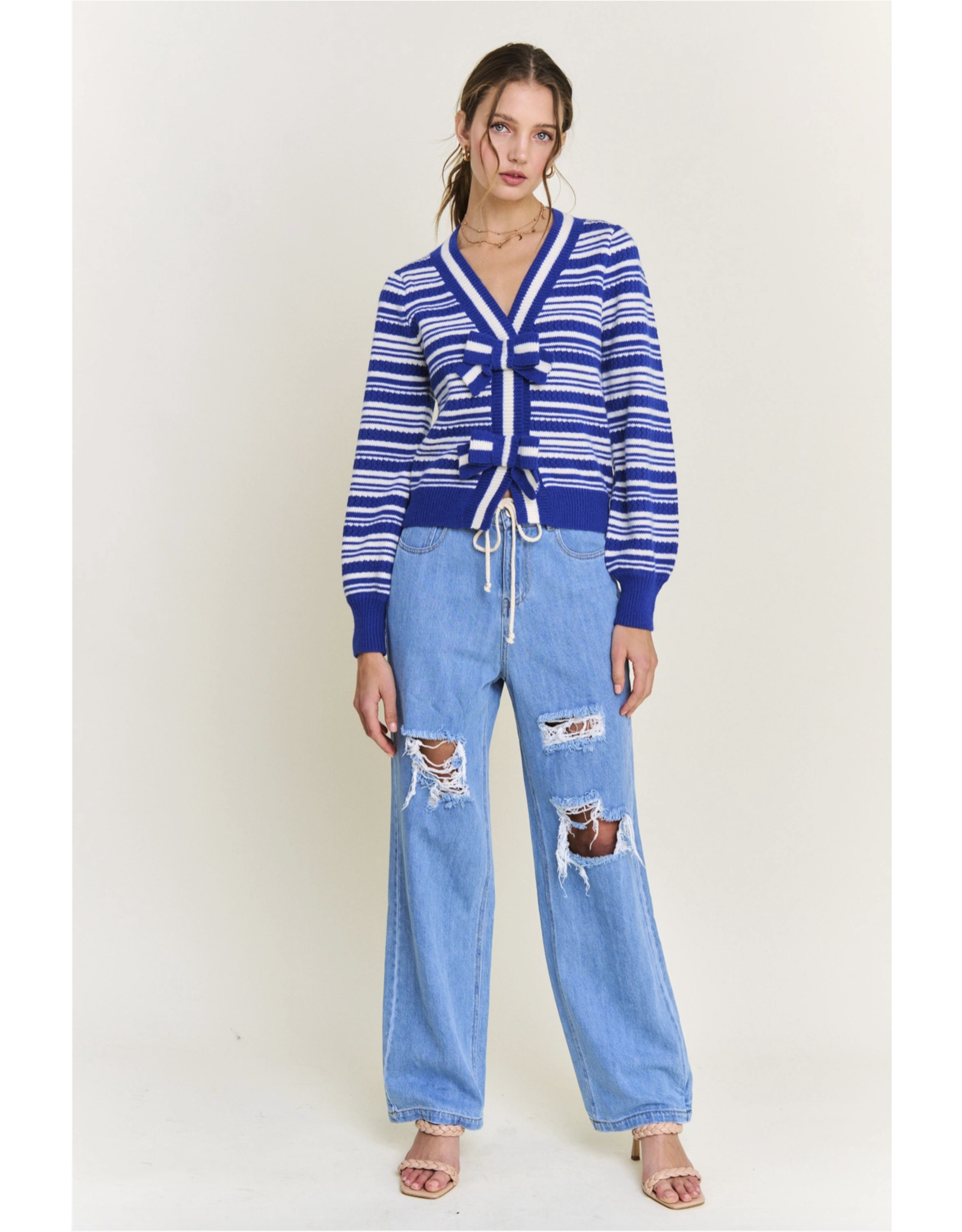IN THE BEGINNING STRIPED CARDIGAN W/ BOW DETAIL