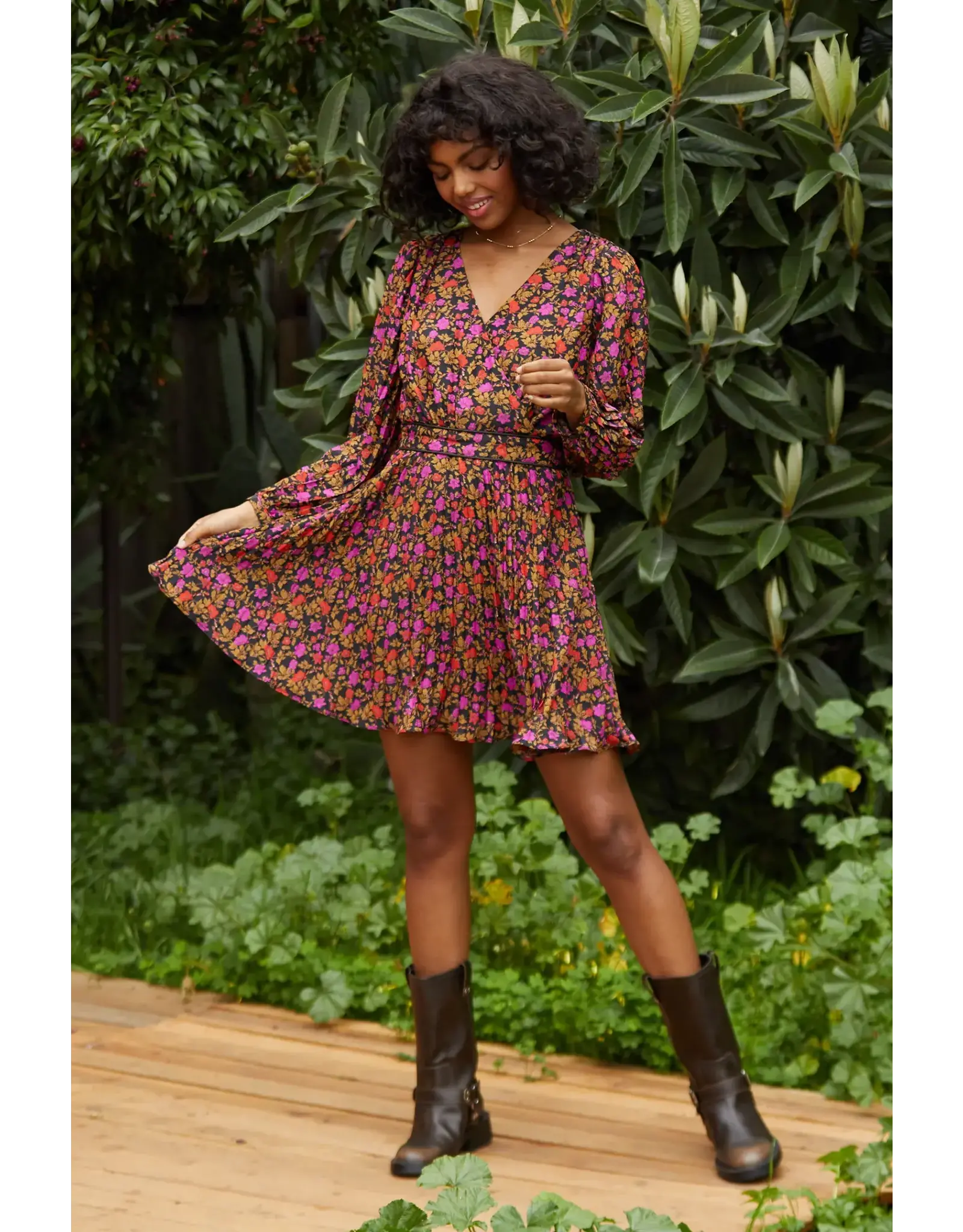 FALL FLORAL PLEATED MINI DRESS Elle Gray