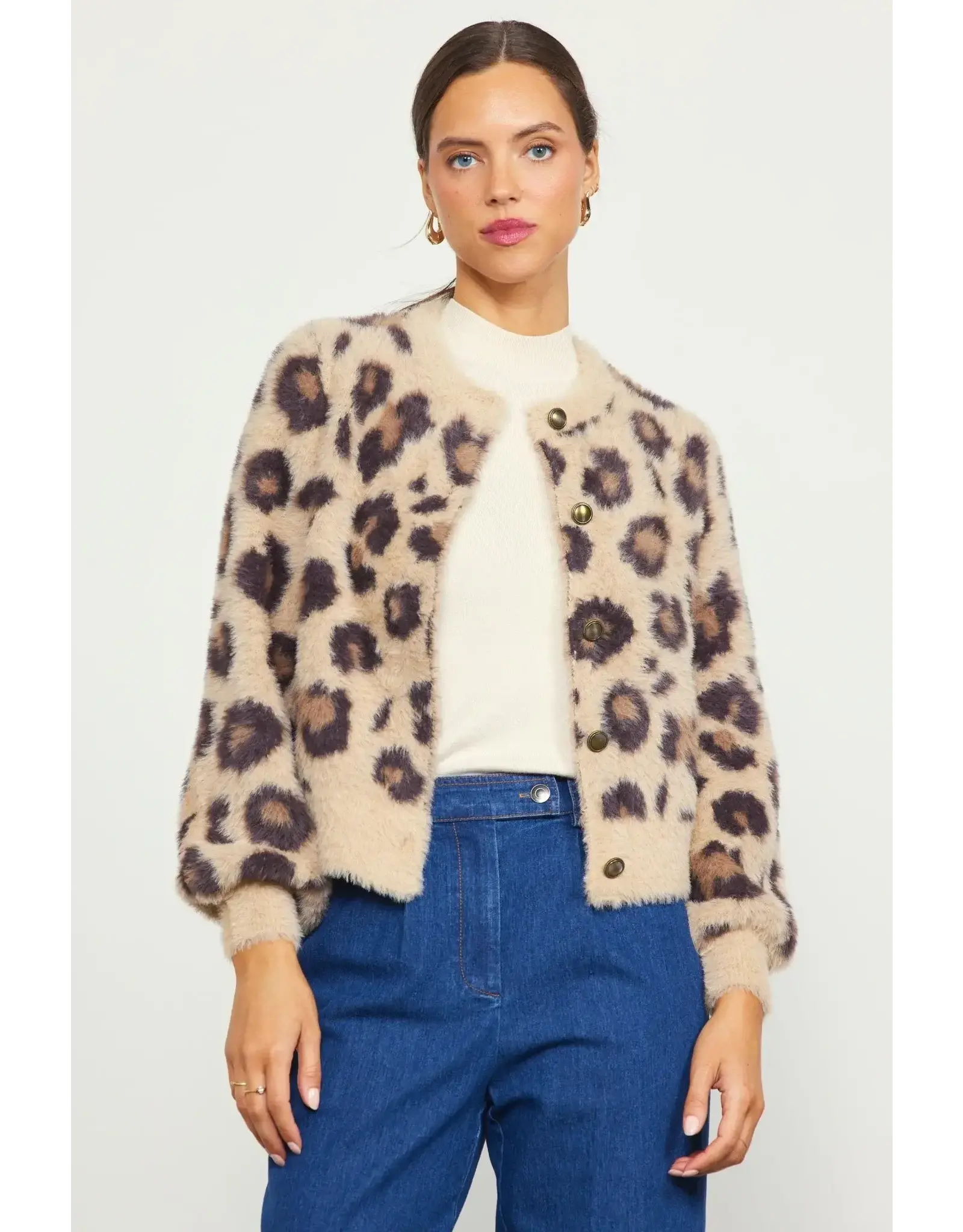 Gray leopard print cardigan sale