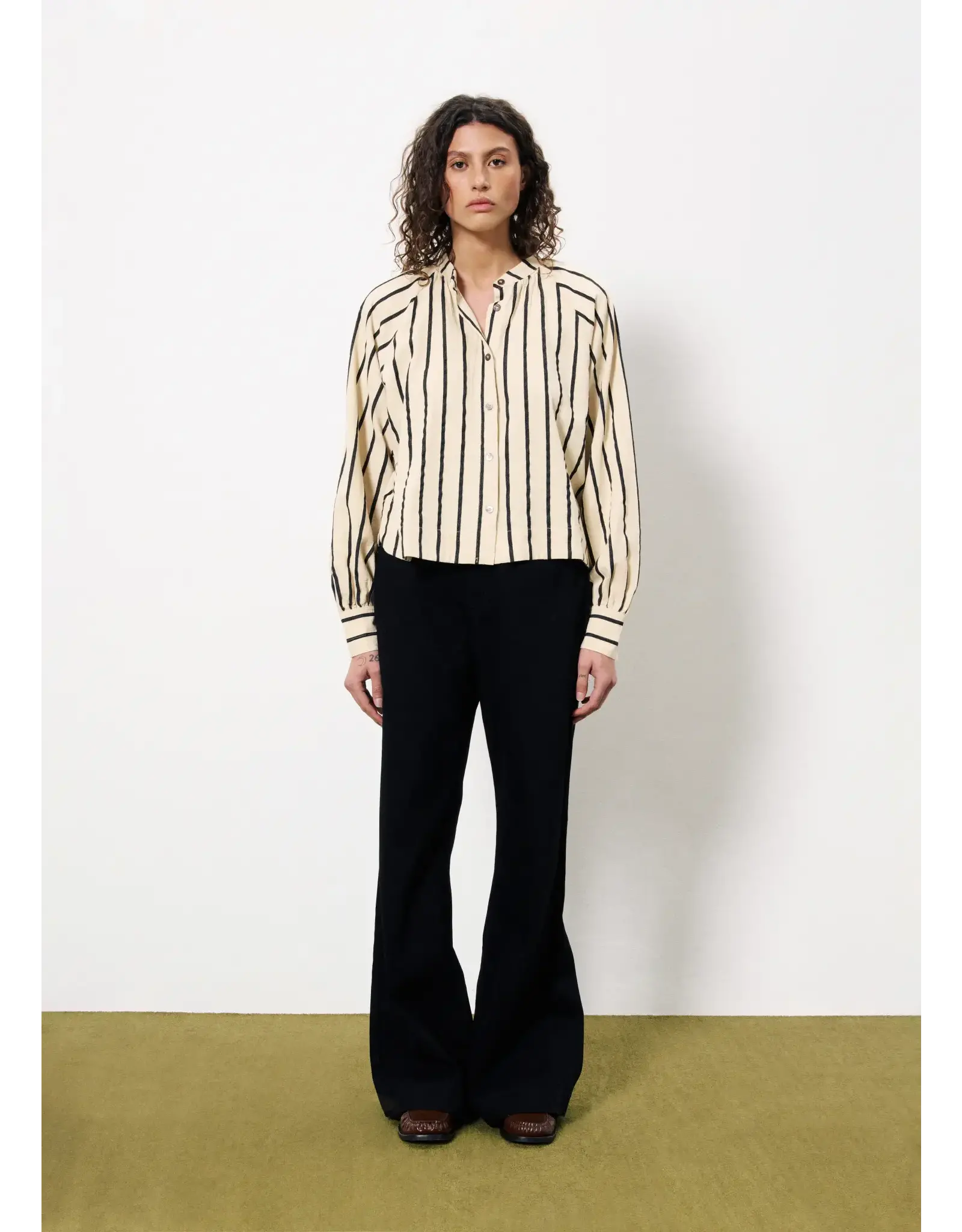 FALL STRIPE BUTTON UP BLOUSE