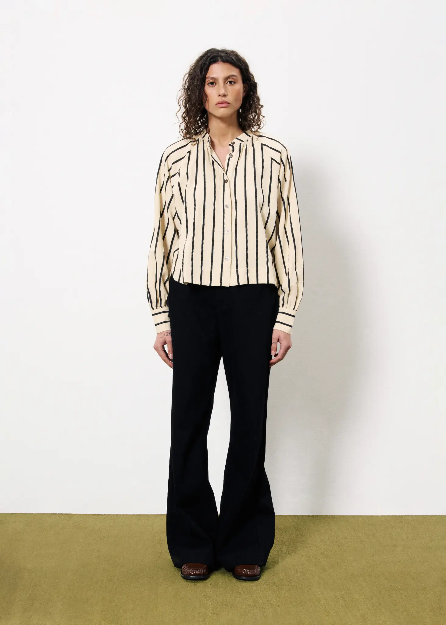 FALL STRIPE BUTTON UP BLOUSE - Elle Gray