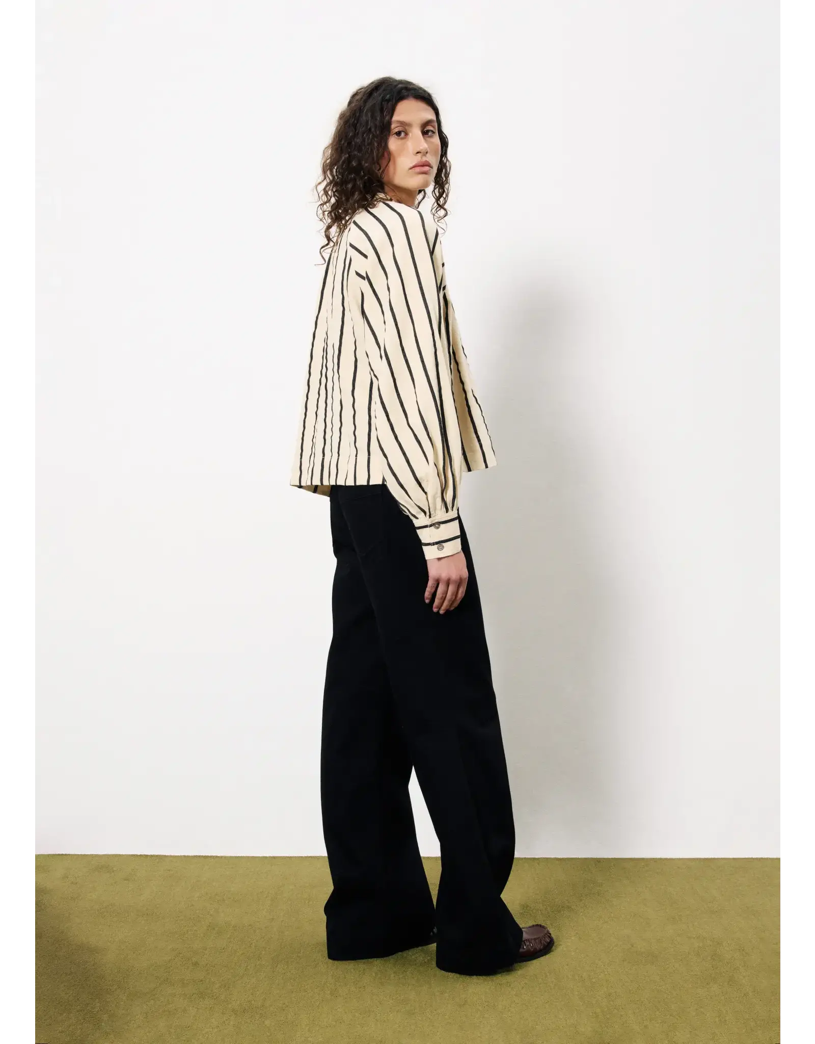 FALL STRIPE BUTTON UP BLOUSE