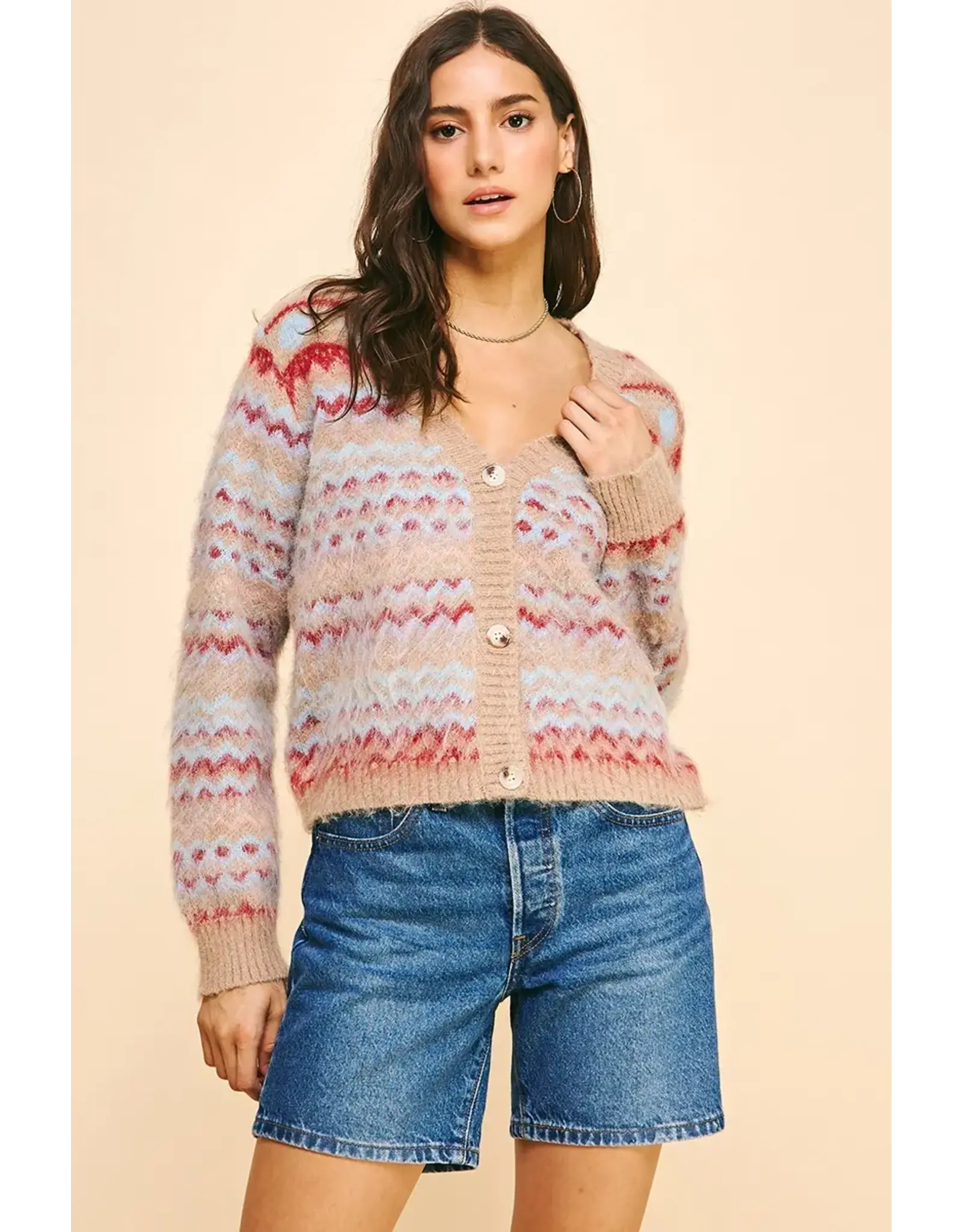STRIPED BUTTON DOWN CARDIGAN