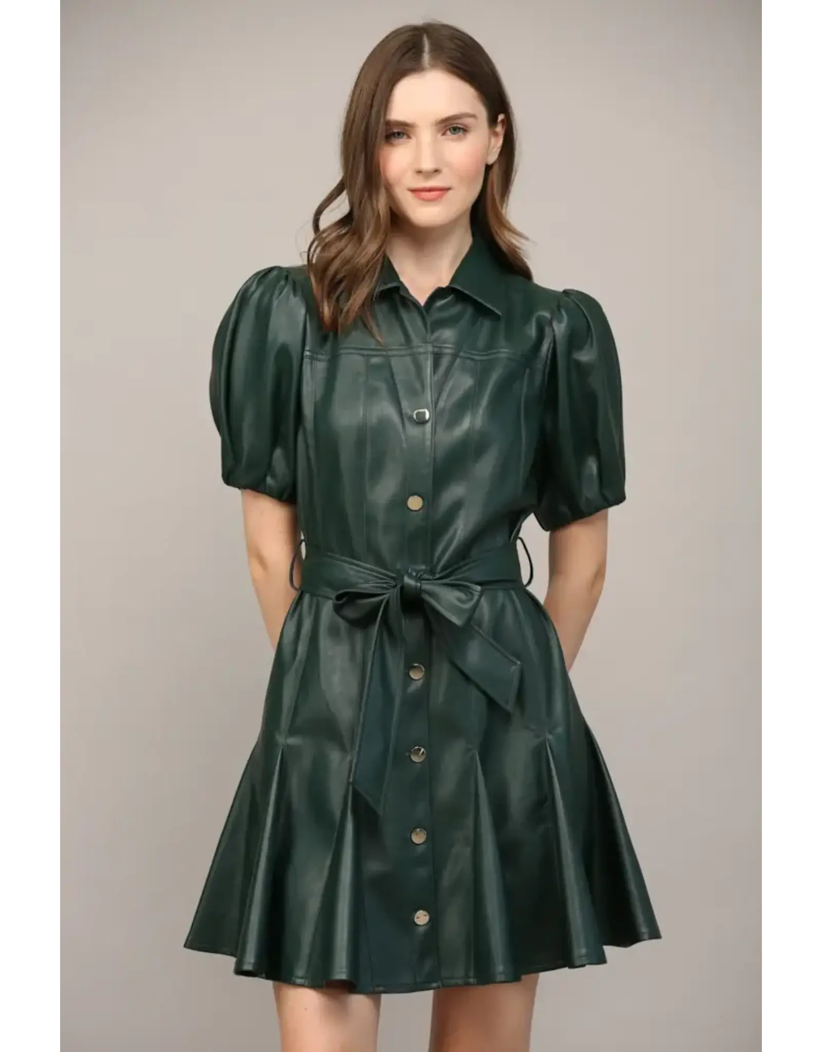 SSLV FAUX LEATHER DRESS