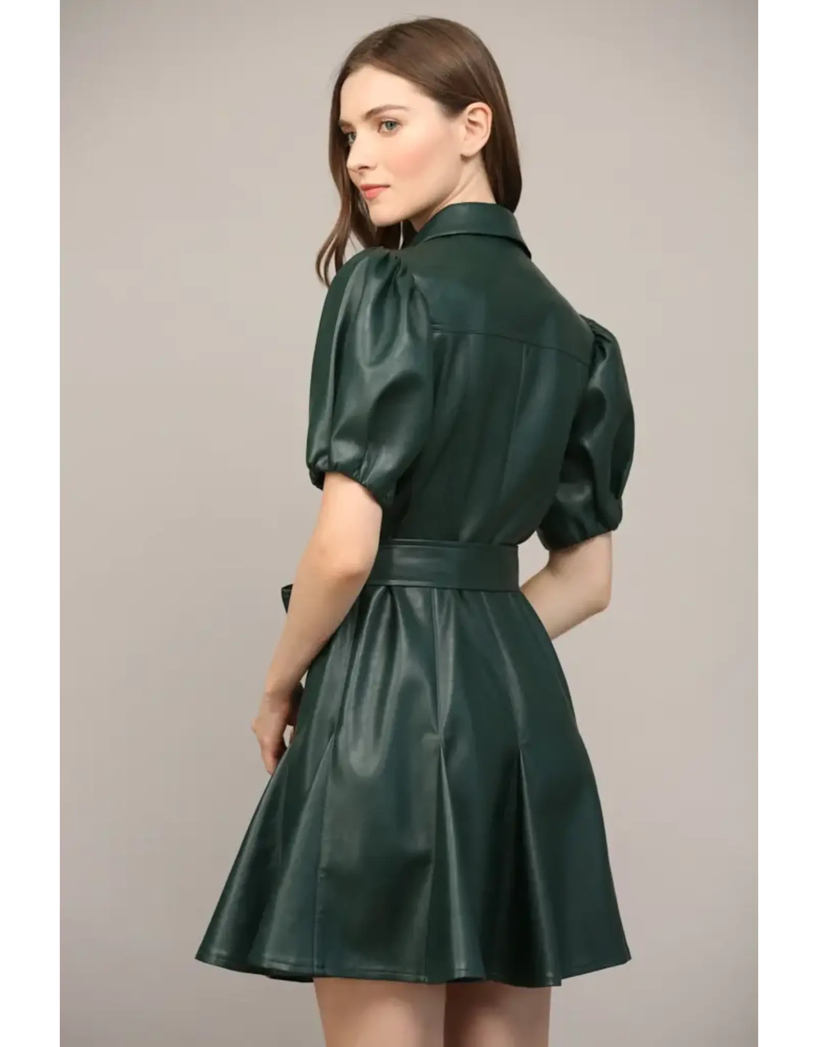 SSLV FAUX LEATHER DRESS