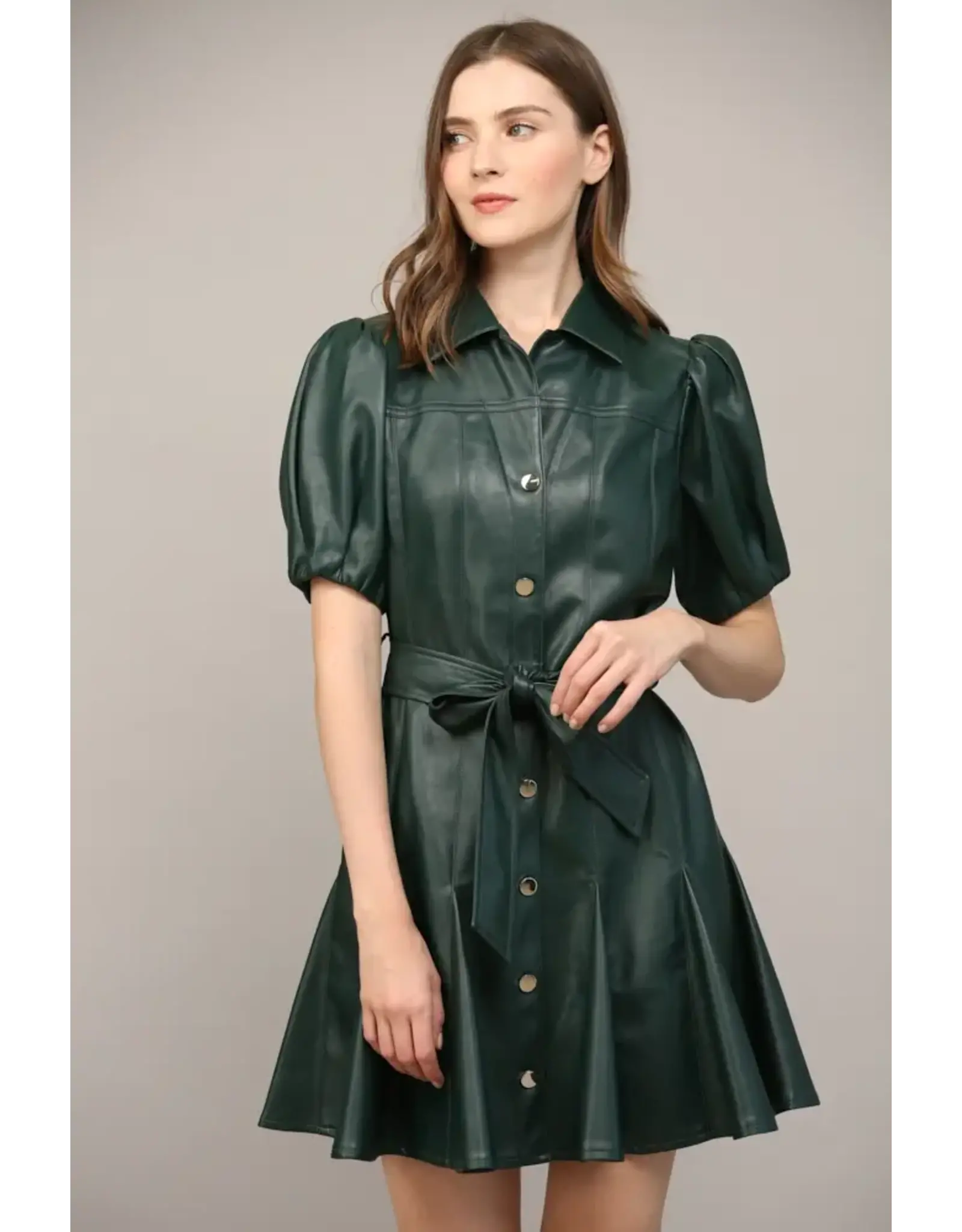 SSLV FAUX LEATHER DRESS