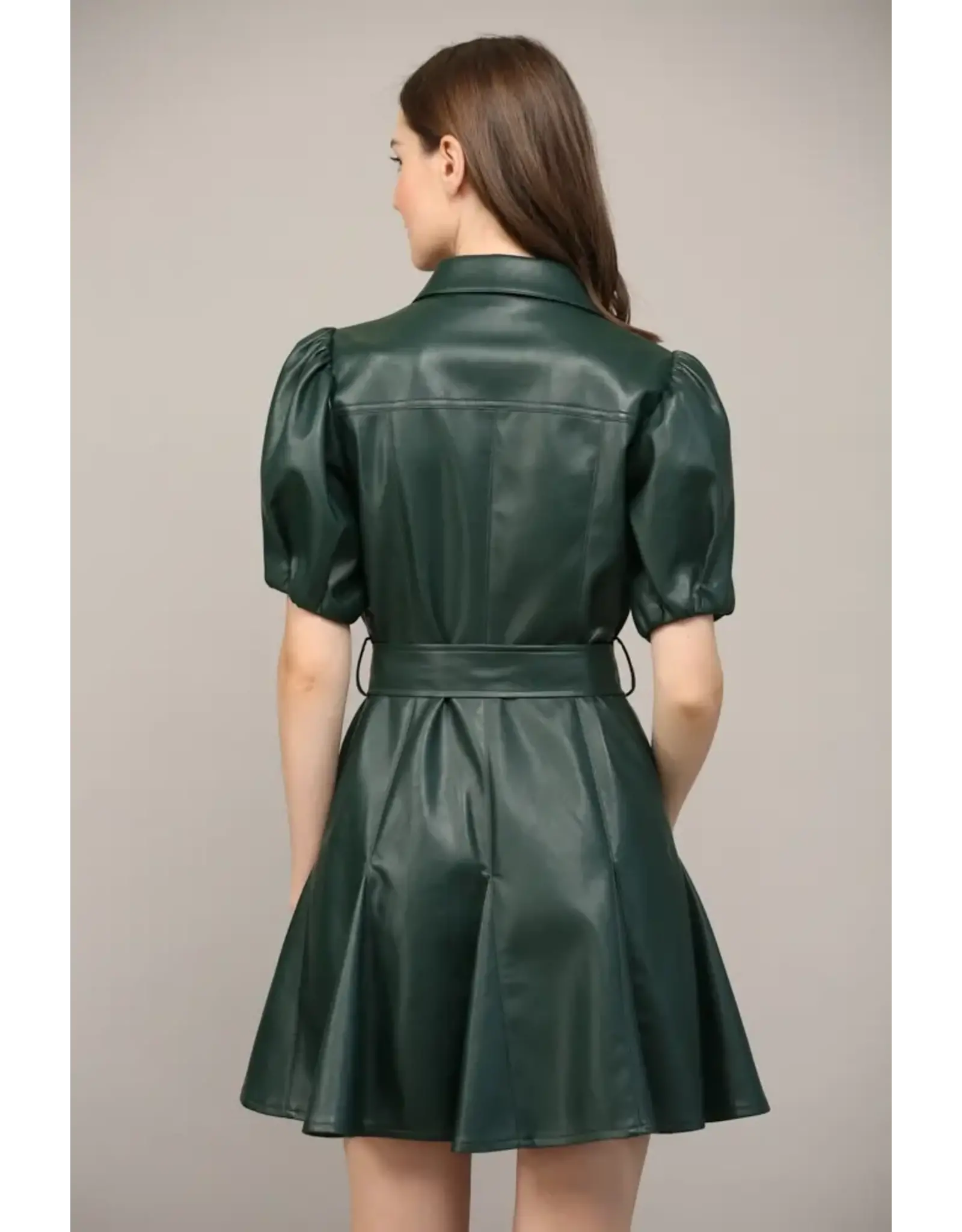 SSLV FAUX LEATHER DRESS