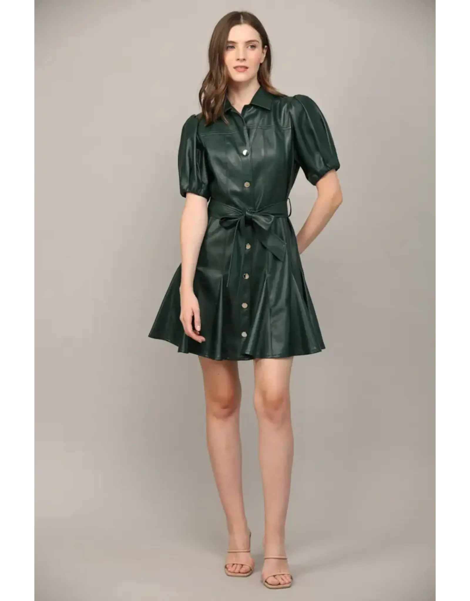 SSLV FAUX LEATHER DRESS