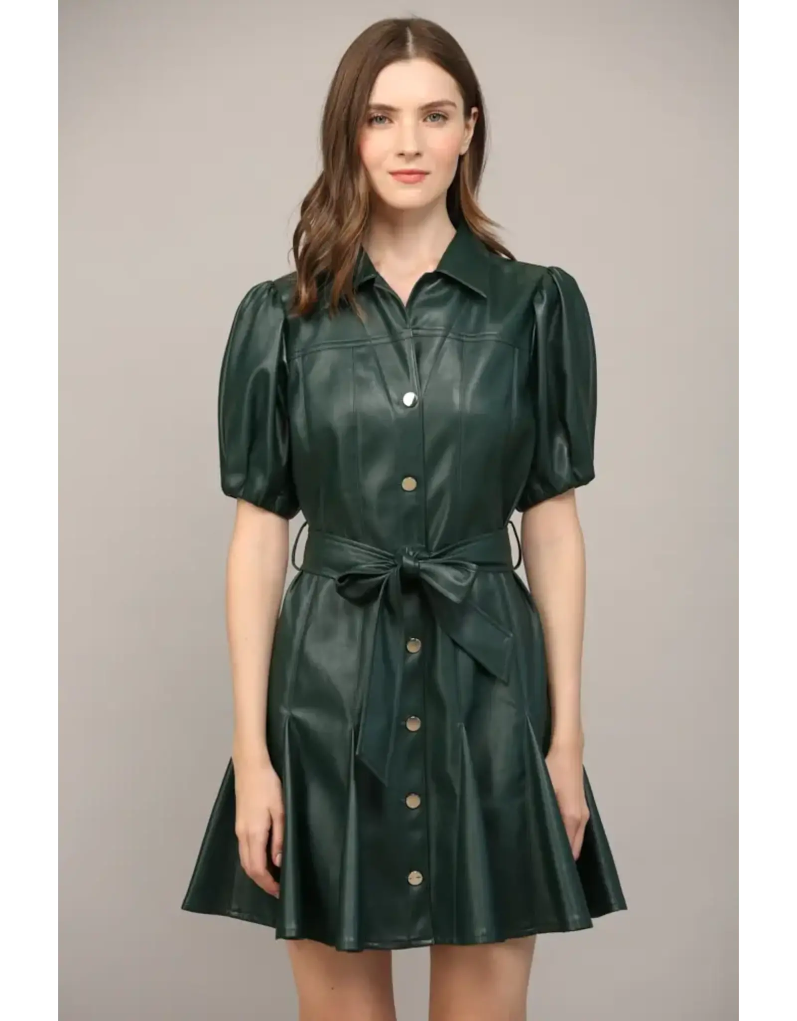 SSLV FAUX LEATHER DRESS