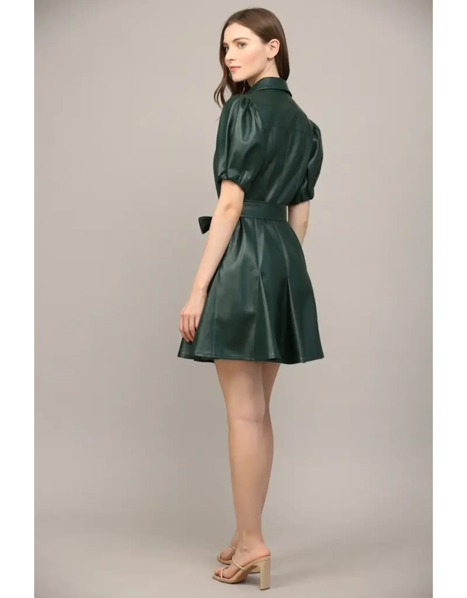 SSLV FAUX LEATHER DRESS