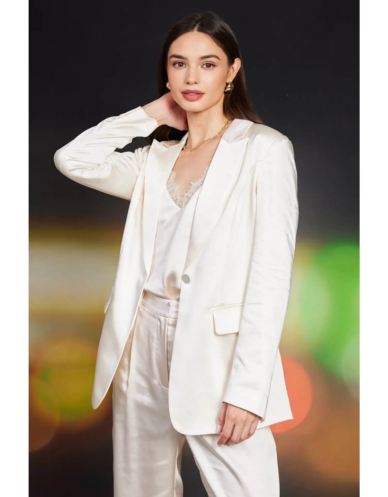 SINGLE BUTTON WINTER SATIN BLAZER